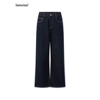 iamxiaa Vintage Contrast Stitch Fancy Pocket Slimming Women's Raw Denim Wide-leg Jeans 1014749772649