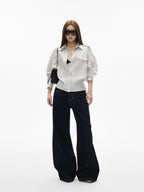 iamxiaa Vintage Contrast Stitch Fancy Pocket Slimming Women's Raw Denim Wide-leg Jeans