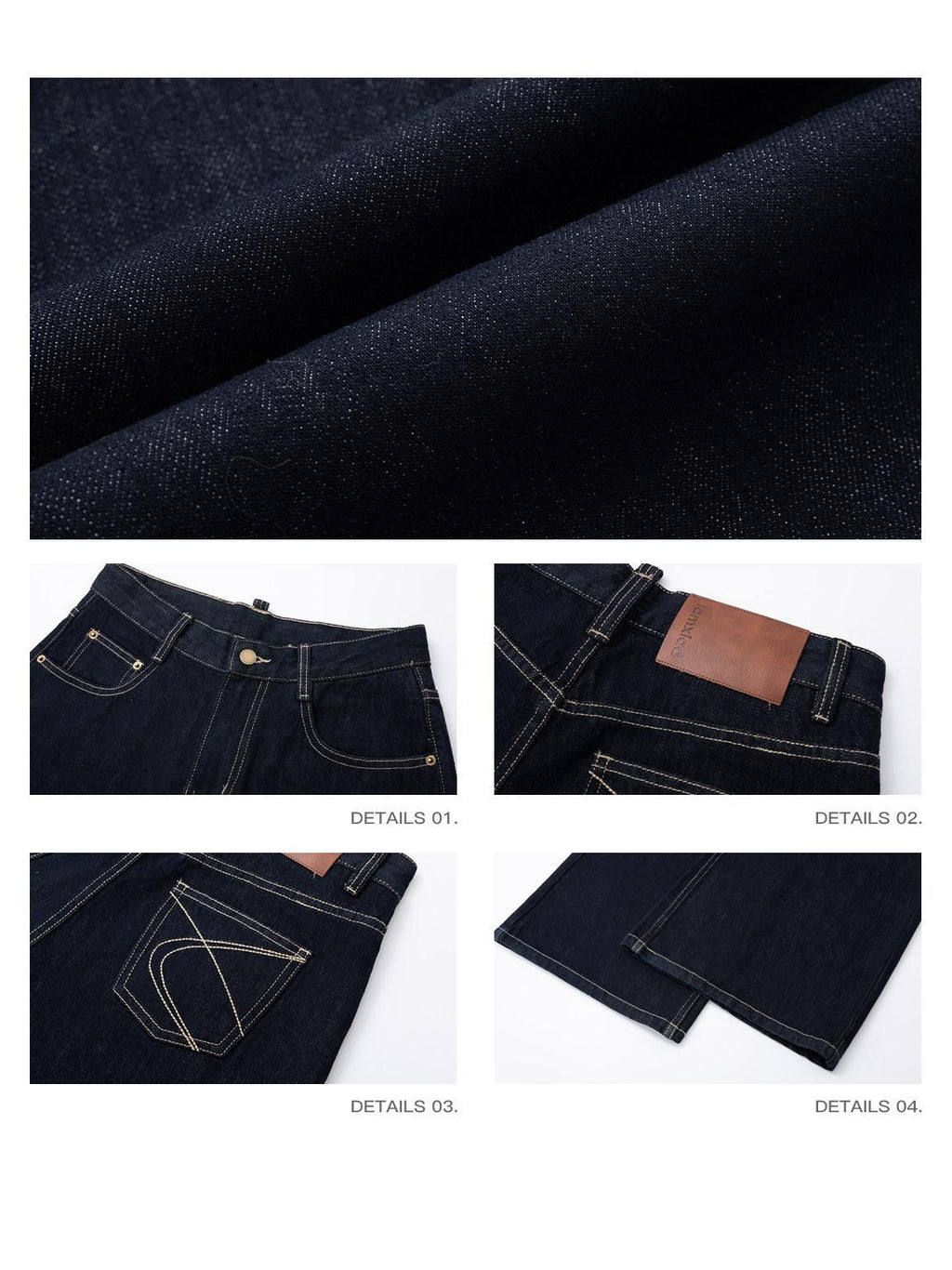 iamxiaa Vintage Contrast Stitch Fancy Pocket Slimming Women's Raw Denim Wide-leg Jeans