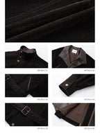 iamxiaa Vintage Flocked Denim Leather Trim Lantern Sleeve Women's Long Coats