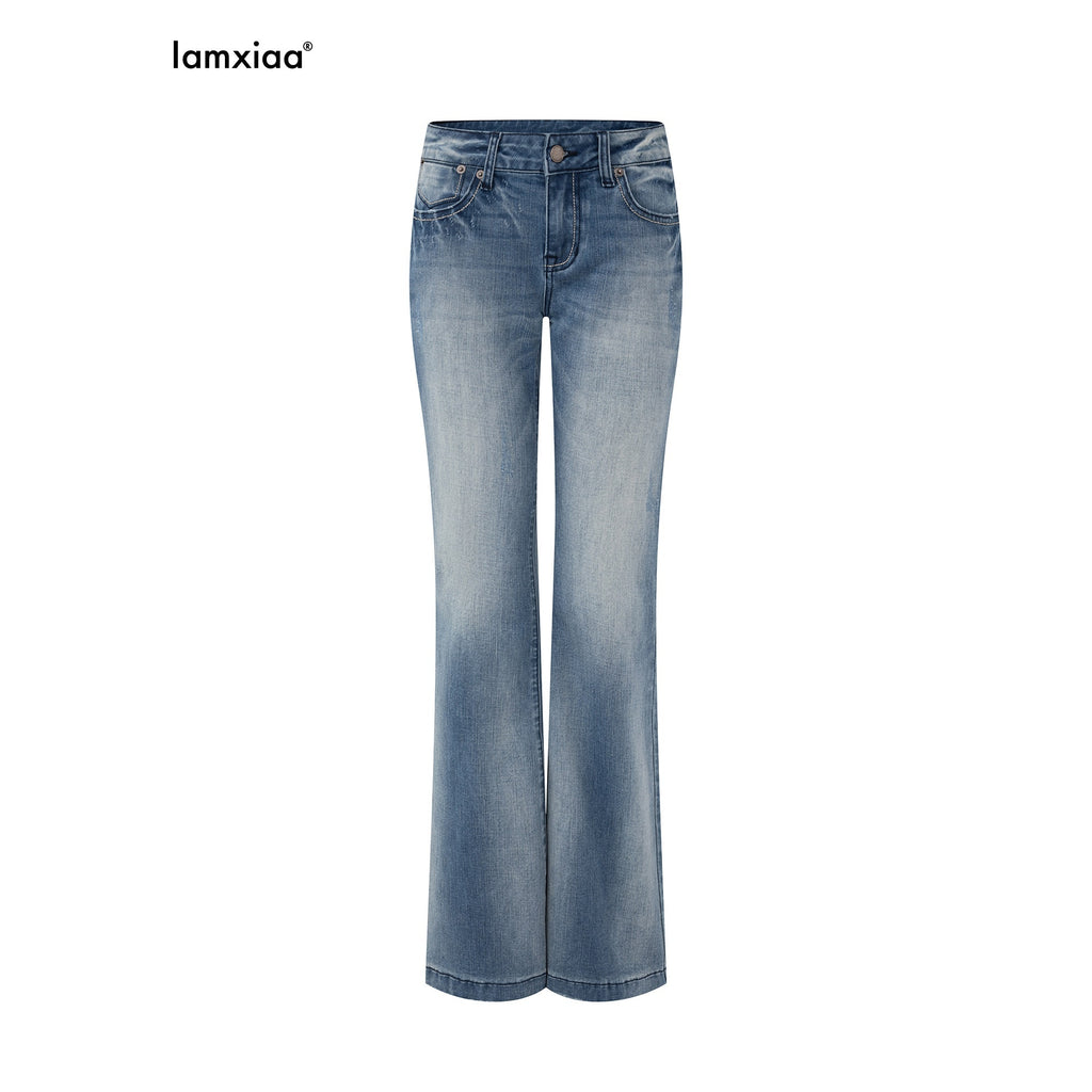 iamxiaa Vintage Ombre Wash Low Rise Slim Micro Flare Women's Denim Flare Jeans 936460881134