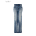 iamxiaa Vintage Ombre Wash Low Rise Slim Micro Flare Women's Denim Flare Jeans 936460881134