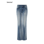 iamxiaa Vintage Ombre Wash Low Rise Slim Micro Flare Women's Denim Flare Jeans 936460881134