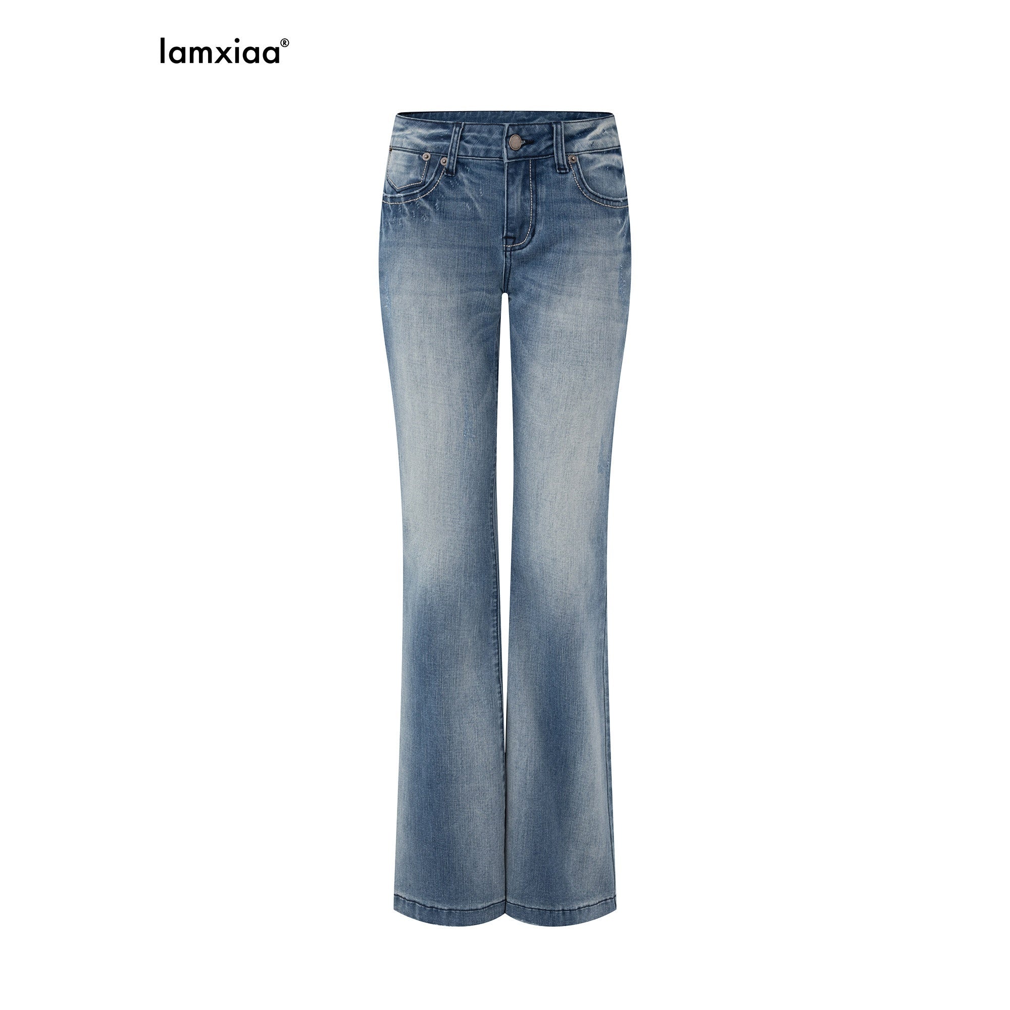 iamxiaa Vintage Ombre Wash Low Rise Slim Micro Flare Women's Denim Flare Jeans 936460881134