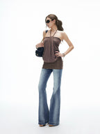iamxiaa Vintage Ombre Wash Low Rise Slim Micro Flare Women's Denim Flare Jeans
