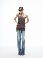 iamxiaa Vintage Ombre Wash Low Rise Slim Micro Flare Women's Denim Flare Jeans