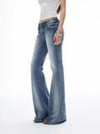 iamxiaa Vintage Ombre Wash Low Rise Slim Micro Flare Women's Denim Flare Jeans