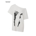 iamxiaa Vintage Print Asymmetric Two Way Women's Linen Tencel Short Sleeve T-shirts 917239475538