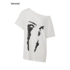 iamxiaa Vintage Print Asymmetric Two Way Women's Linen Tencel Short Sleeve T-shirts 917239475538