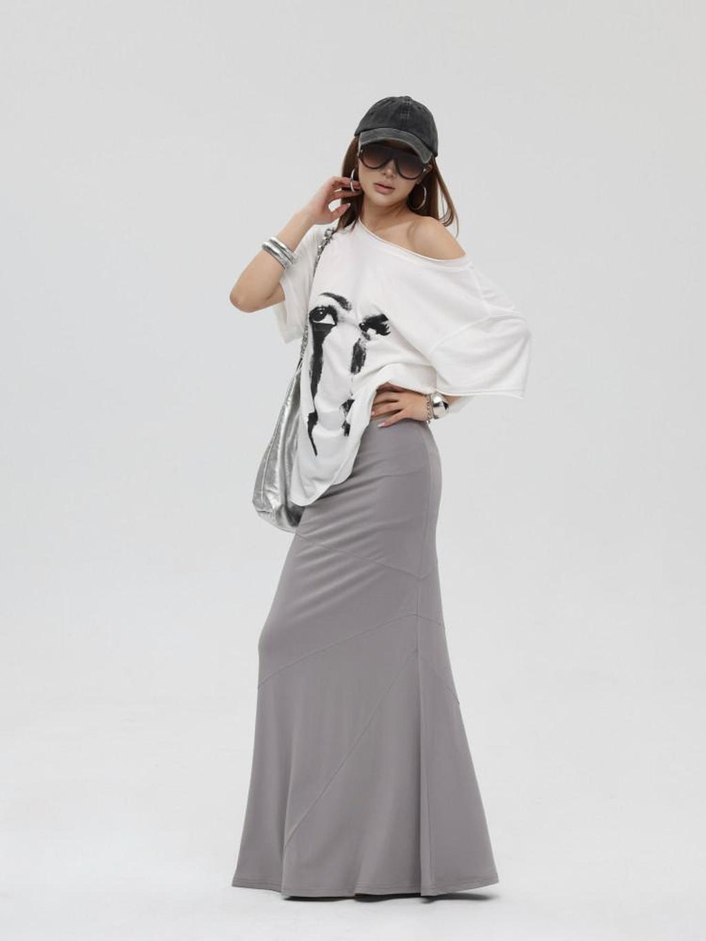 iamxiaa Vintage Print Asymmetric Two Way Women's Linen Tencel Short Sleeve T-shirts