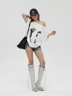 iamxiaa Vintage Print Asymmetric Two Way Women's Linen Tencel Short Sleeve T-shirts