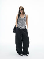iamxiaa Vintage Striped Henley Slant Contrast Button Faux Women's Tencel Wool Tank Tops