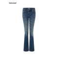 iamxiaa Vintage Wash Low Rise Micro Flare Women's Stretch Denim Straight Jeans 1003135274080