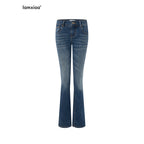 iamxiaa Vintage Wash Low Rise Micro Flare Women's Stretch Denim Straight Jeans 1003135274080