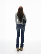 iamxiaa Vintage Wash Low Rise Micro Flare Women's Stretch Denim Straight Jeans