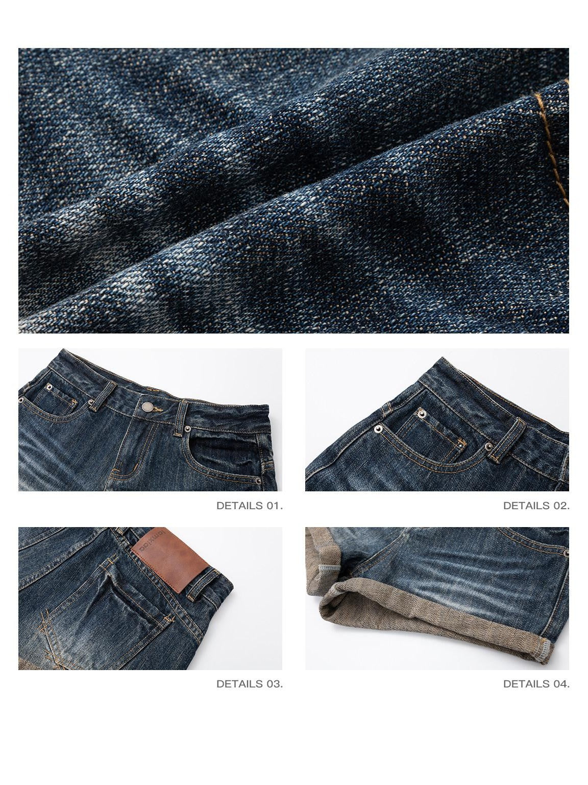iamxiaa Vintage Wash Slub Diagonal Fold Cuff High Waist Women's Denim Jegging Shorts