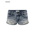 iamxiaa Vintage Washed Distressed Rhinestone Studded Low Rise Women's Denim Shorts 917246499376