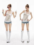 iamxiaa Vintage Washed Sketch Portrait Print Racerback Women's Lyocell Tank Tops