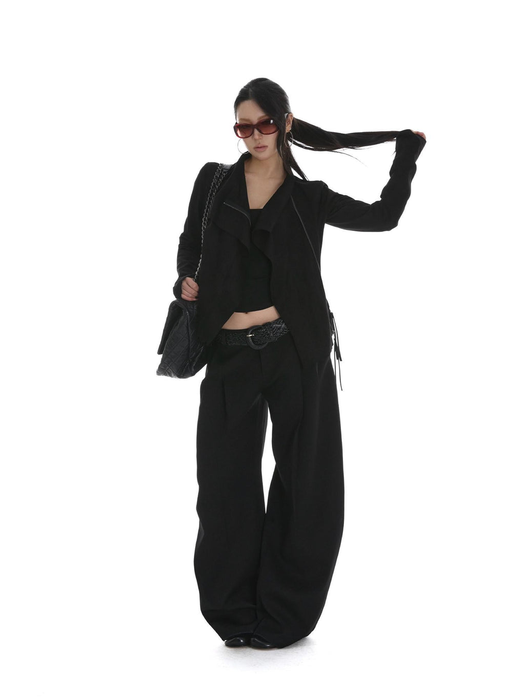 iamxiaa Visual Sculpted Lapel Tailored Slim Cropped Women's Suede Leather Jackets