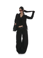 iamxiaa Visual Sculpted Lapel Tailored Slim Cropped Women's Suede Leather Jackets