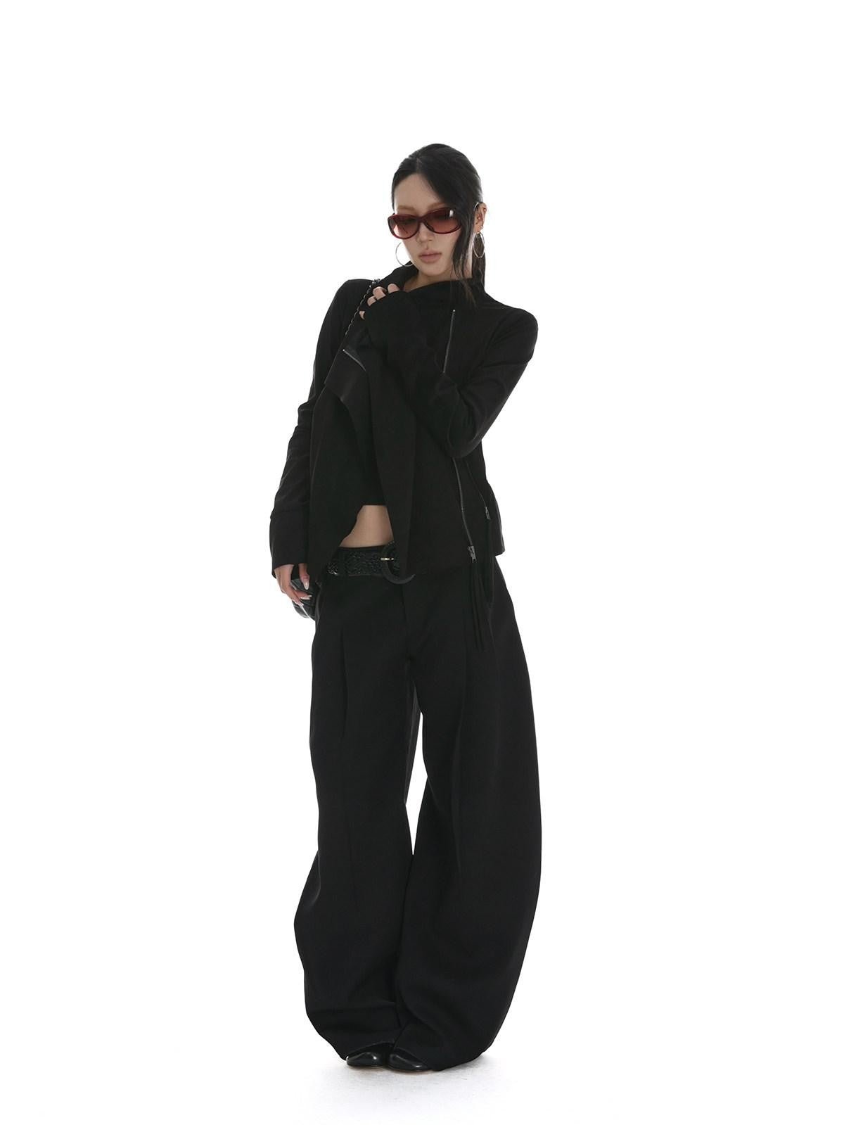 iamxiaa Visual Sculpted Lapel Tailored Slim Cropped Women's Suede Leather Jackets