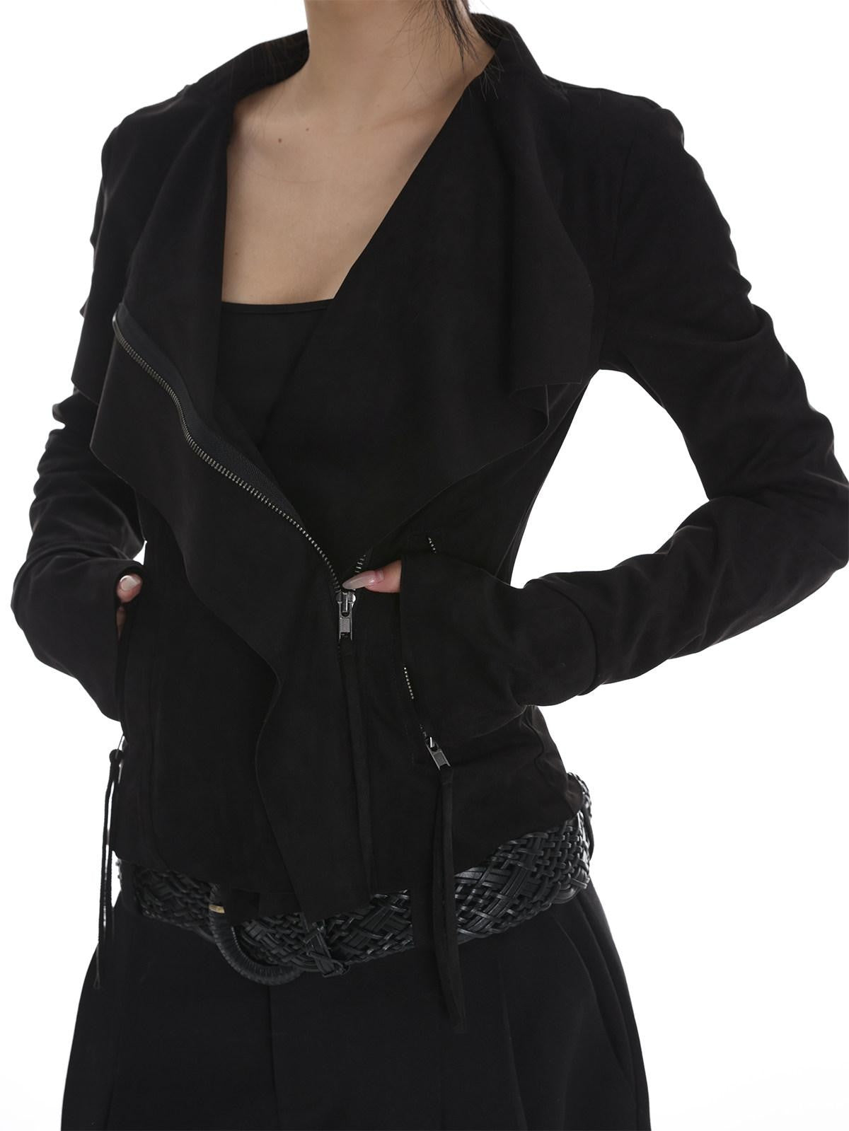 iamxiaa Visual Sculpted Lapel Tailored Slim Cropped Women's Suede Leather Jackets