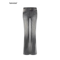 iamxiaa Washed Grey Slub Denim Low Rise Leg Lengthening Women's Cotton Flare Jeans 1009437816169