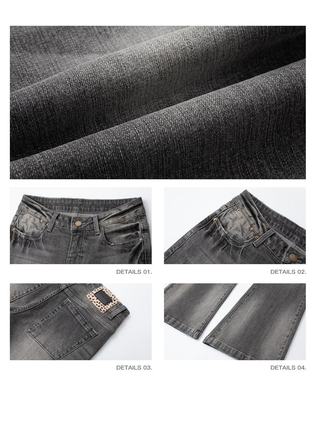 iamxiaa Washed Grey Slub Denim Low Rise Leg Lengthening Women's Cotton Flare Jeans