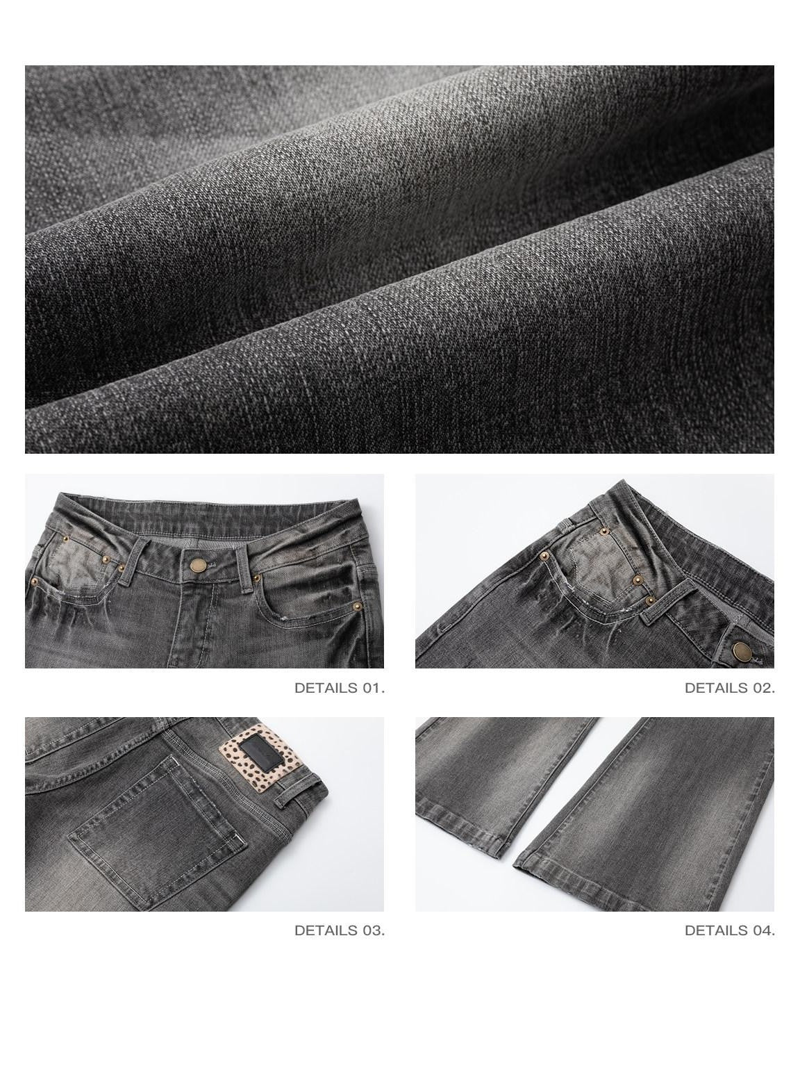 iamxiaa Washed Grey Slub Denim Low Rise Leg Lengthening Women's Cotton Flare Jeans