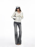 iamxiaa Washed Grey Slub Denim Low Rise Leg Lengthening Women's Cotton Flare Jeans