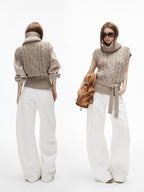 iamxiaa White Denim Double Stitch Split Hem Women's Cotton Twill Wide-leg Jeans