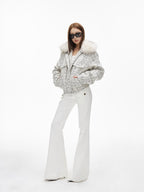 iamxiaa White Twill Double Button Cargo Flap Vintage Women's Tencel Cotton Flare Pants