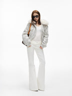 iamxiaa White Twill Double Button Cargo Flap Vintage Women's Tencel Cotton Flare Pants