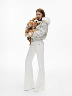iamxiaa White Twill Double Button Cargo Flap Vintage Women's Tencel Cotton Flare Pants