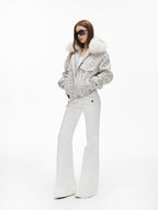 iamxiaa White Twill Double Button Cargo Flap Vintage Women's Tencel Cotton Flare Pants