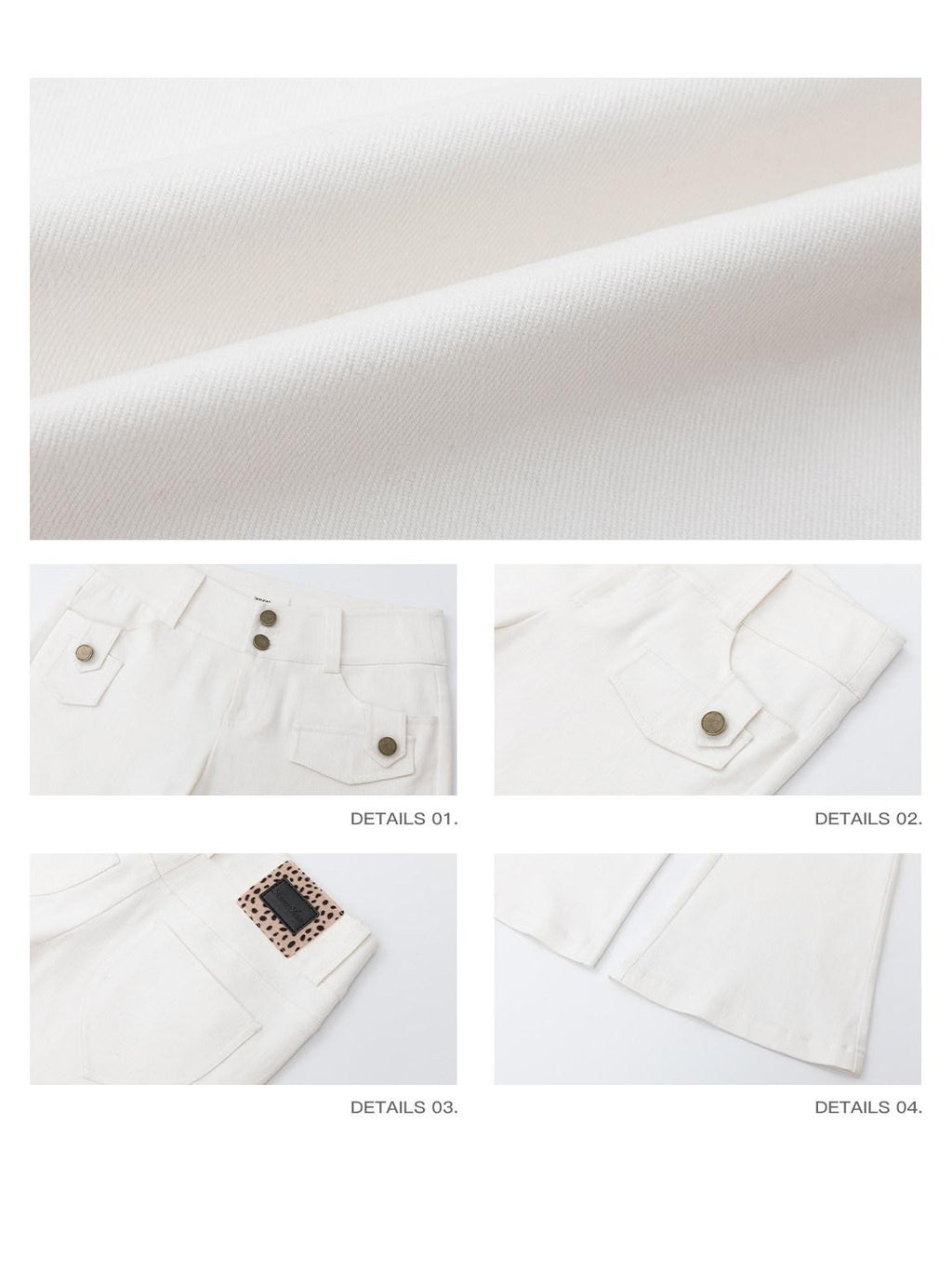 iamxiaa White Twill Double Button Cargo Flap Vintage Women's Tencel Cotton Flare Pants