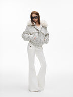 iamxiaa White Twill Double Button Cargo Flap Vintage Women's Tencel Cotton Flare Pants