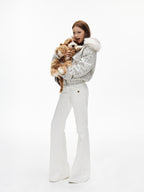 iamxiaa White Twill Double Button Cargo Flap Vintage Women's Tencel Cotton Flare Pants