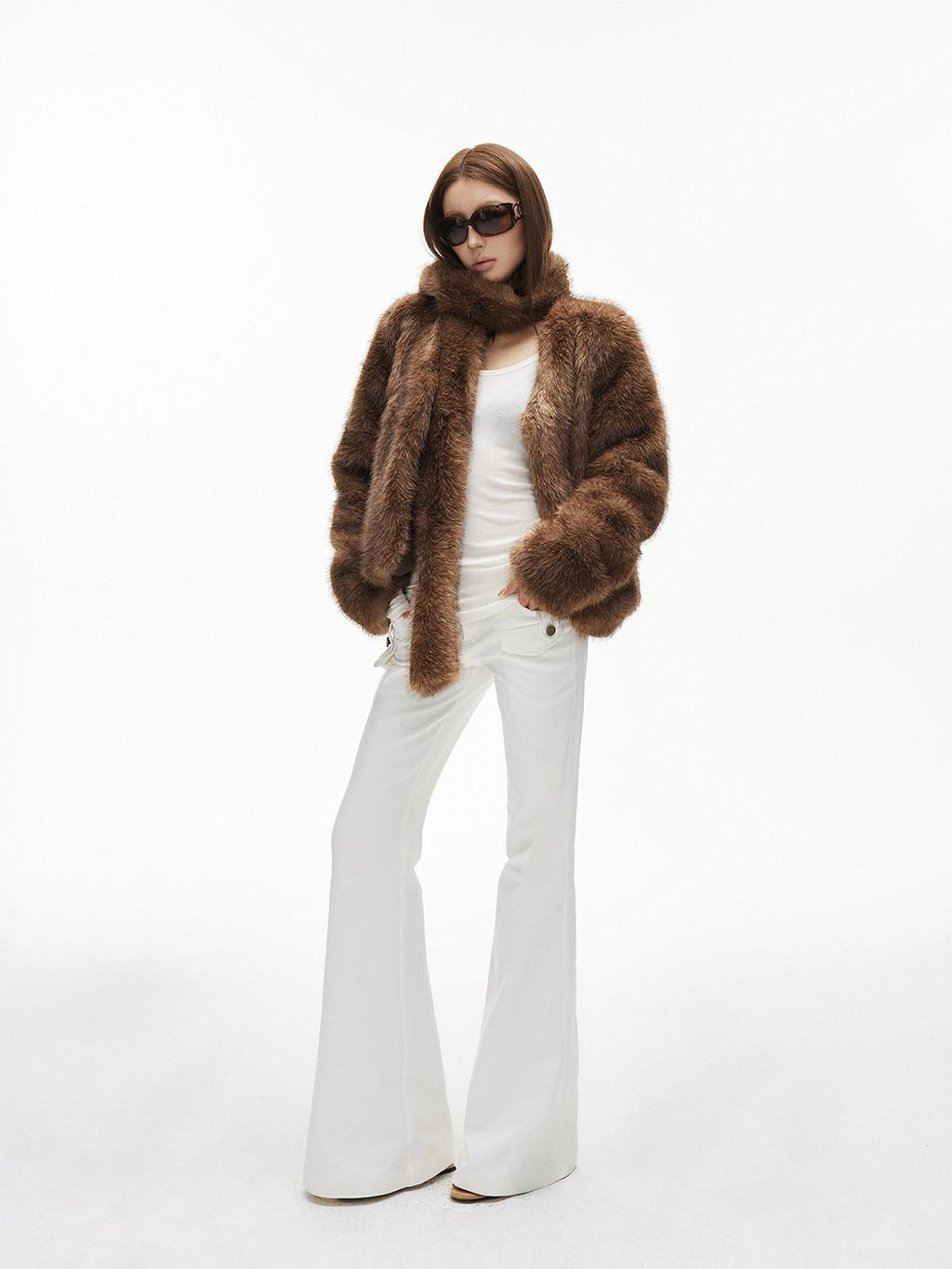 iamxiaa White Twill Double Button Cargo Flap Vintage Women's Tencel Cotton Flare Pants