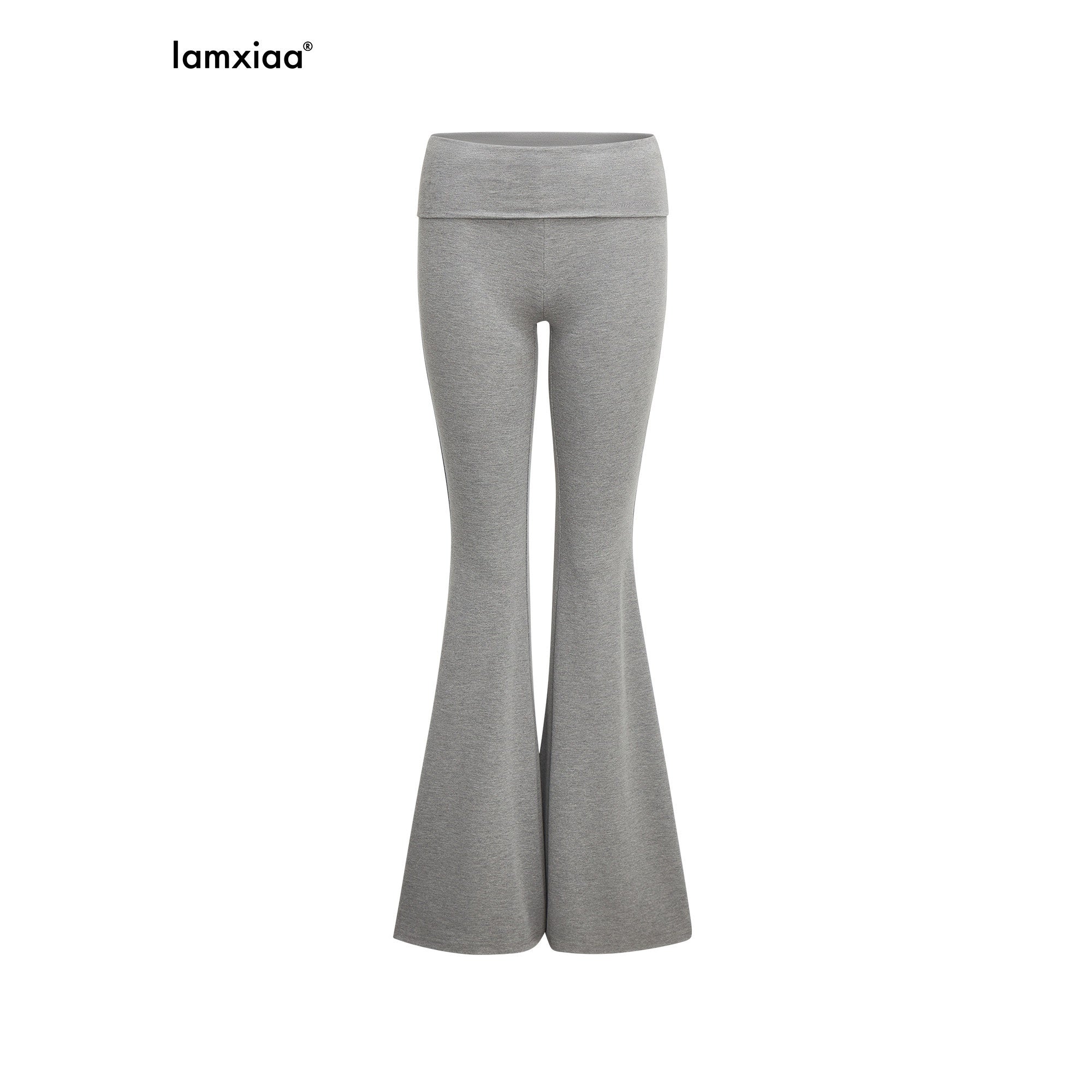 iamxiaa Wide Folded Hem Cross V Knit Women's Cotton Feel Flare Pants 966723246729