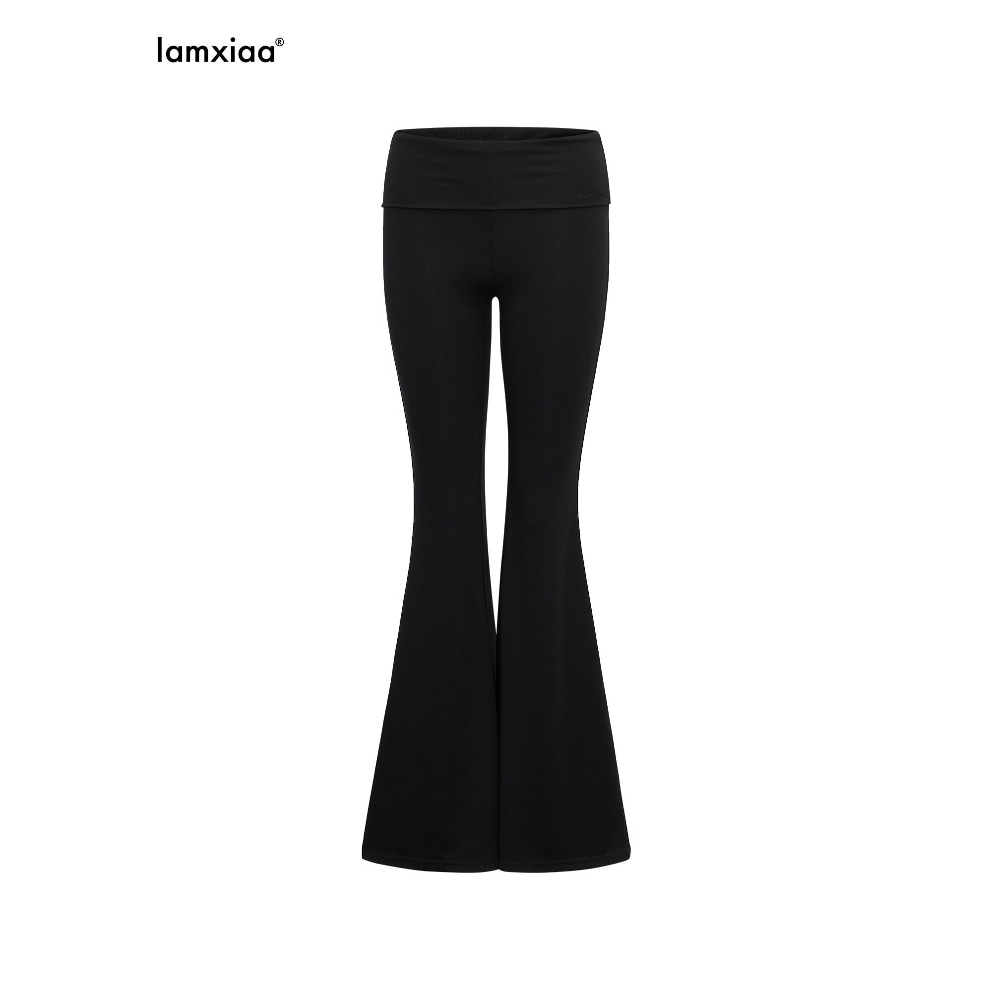 iamxiaa Wide Folded Hem Cross V Knit Women's Cotton Feel Flare Pants 966723246729