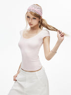 iamxiaa Wing Print Sweetheart Neck Fitted Women's Modal Short Sleeve T-shirts
