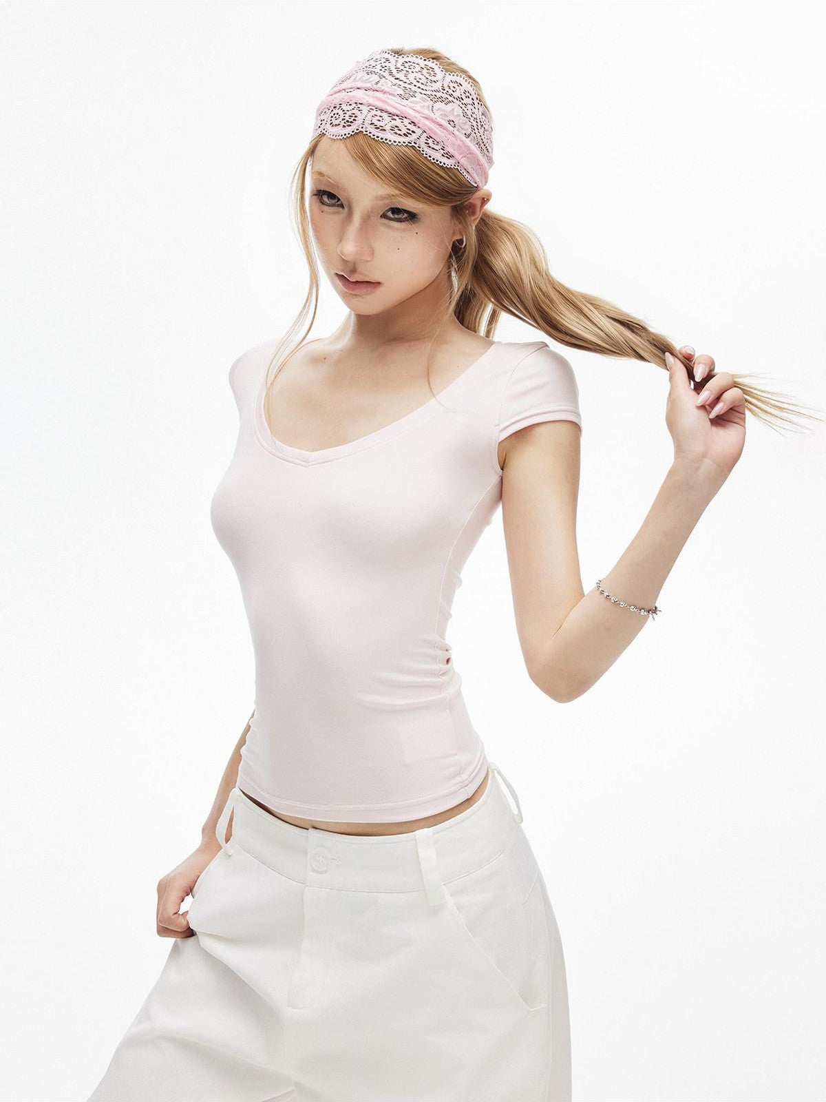 iamxiaa Wing Print Sweetheart Neck Fitted Women's Modal Short Sleeve T-shirts