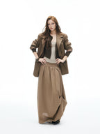 iamxiaa Yellow Brown Houndstooth Wide Shoulder Notch Lapel Women's Tweed Casual Jackets