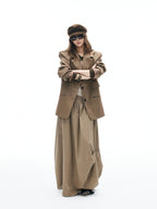 iamxiaa Yellow Brown Houndstooth Wide Shoulder Notch Lapel Women's Tweed Casual Jackets