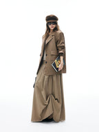 iamxiaa Yellow Brown Houndstooth Wide Shoulder Notch Lapel Women's Tweed Casual Jackets