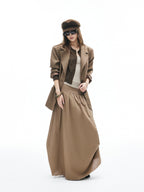 iamxiaa Yellow Brown Houndstooth Wide Shoulder Notch Lapel Women's Tweed Casual Jackets