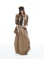 iamxiaa Yellow Brown Houndstooth Wide Shoulder Notch Lapel Women's Tweed Casual Jackets