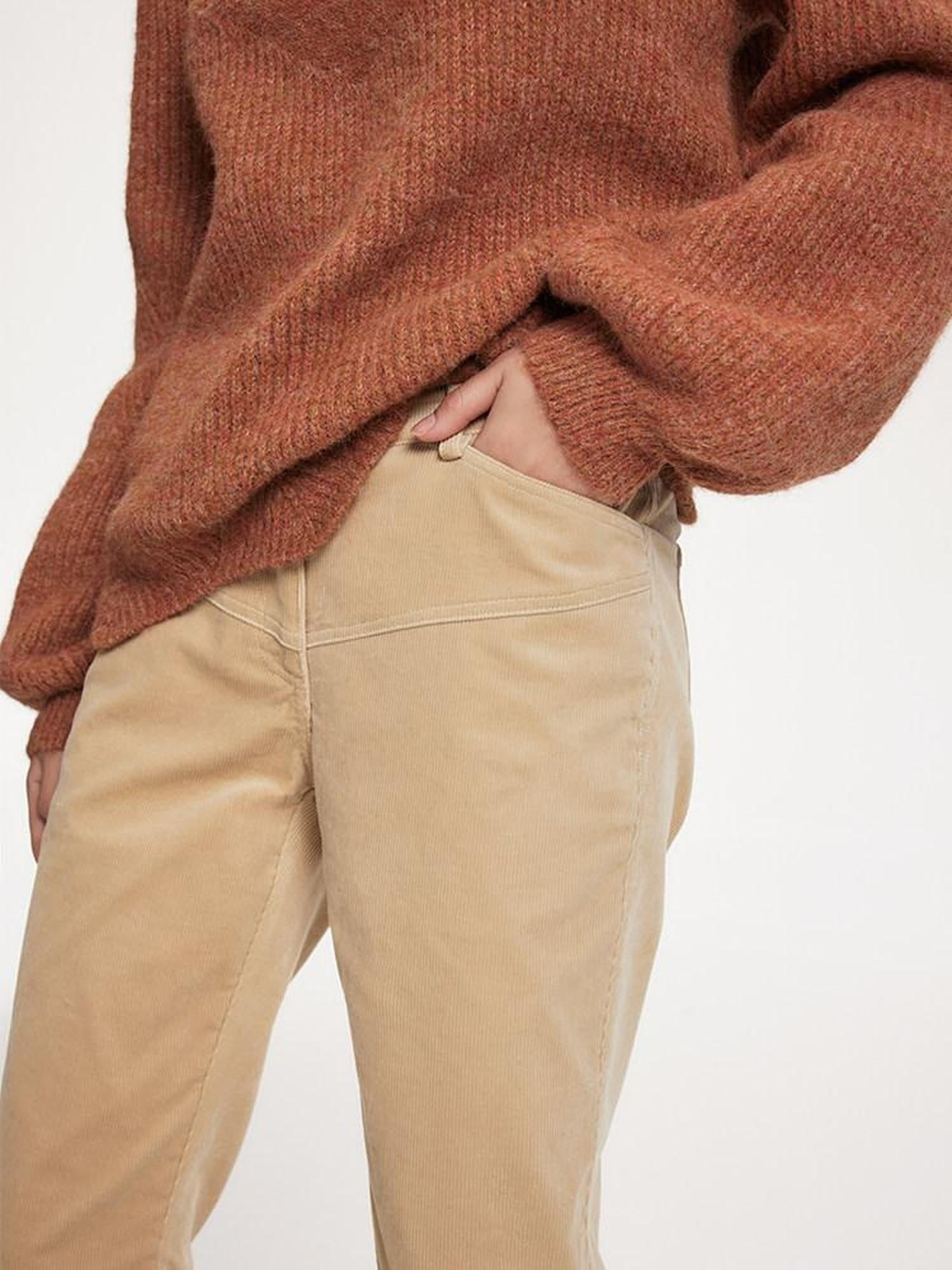 someonesometimes 100 Percent Cotton Commuter Low Waist Micro Flare Light Camel Ladies Pants