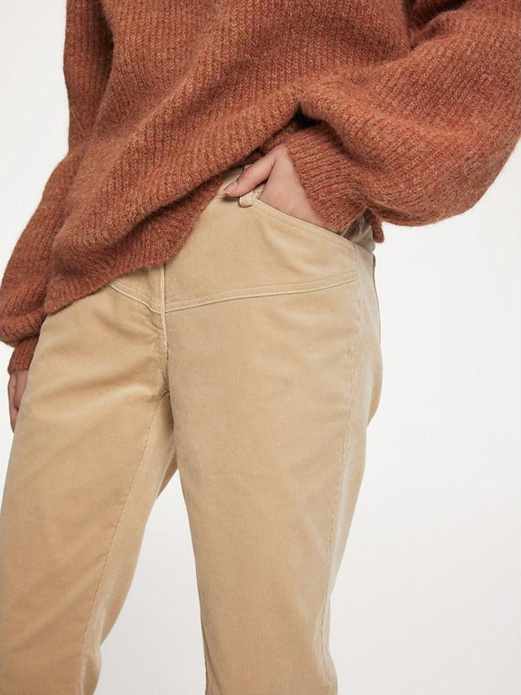 someonesometimes 100 Percent Cotton Commuter Low Waist Micro Flare Light Camel Ladies Pants